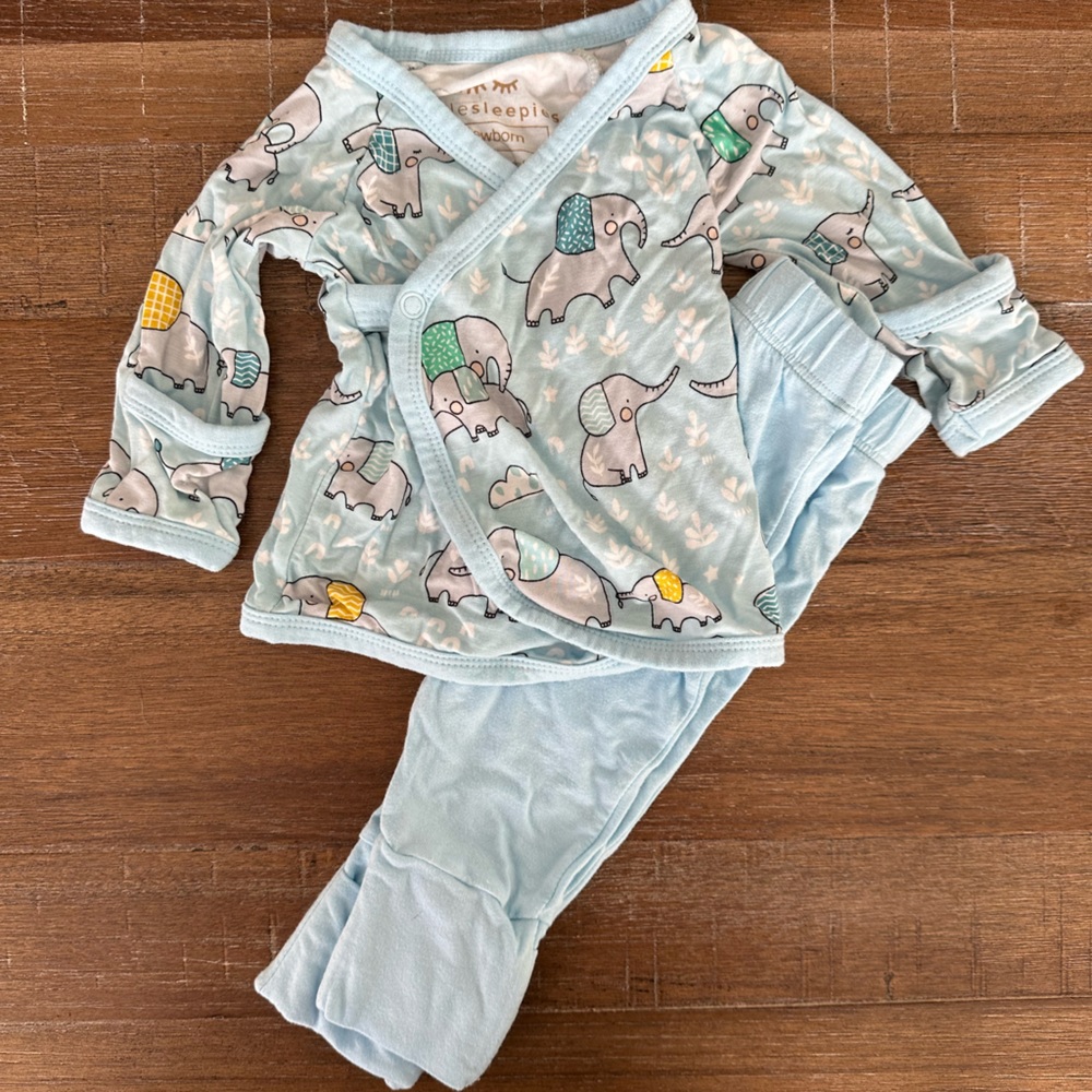 Littlesleepies blue elephant snuggles two-piece viscose crossover set